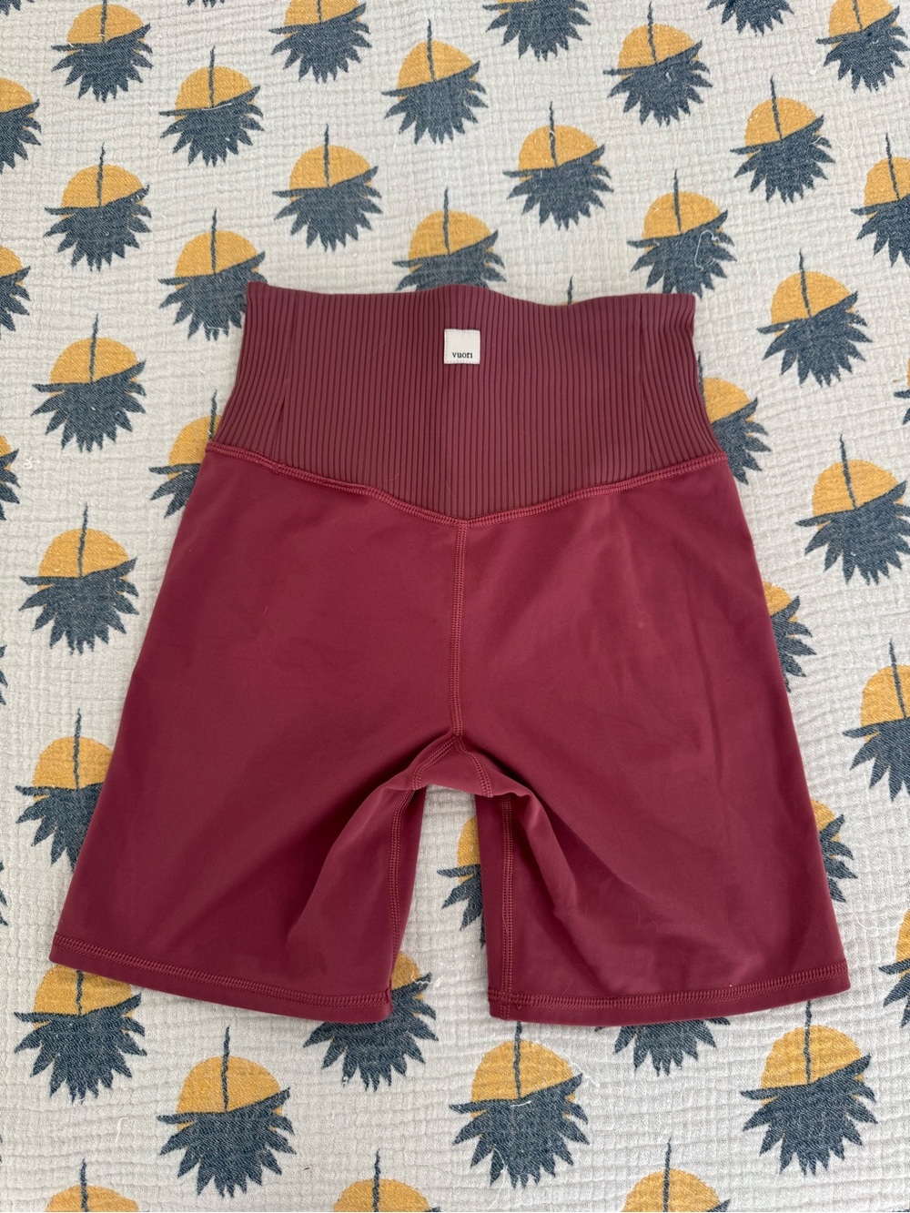 Vuori High-Rise Ribbed Maroon Bike Shorts